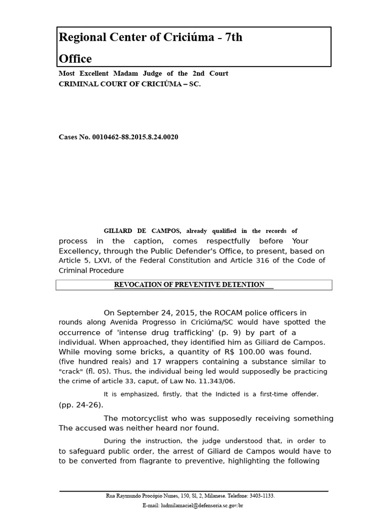 Model For Revocation Of Preventive Detention Pdf Crimes Crime