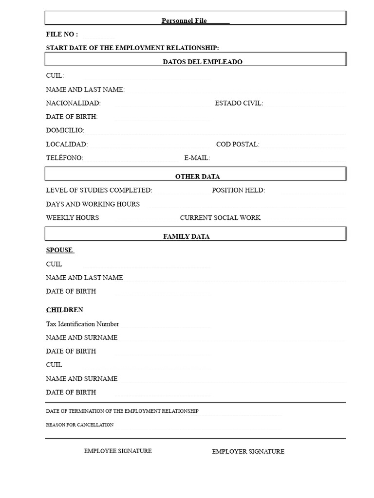 Employee Personnel File Template | PDF
