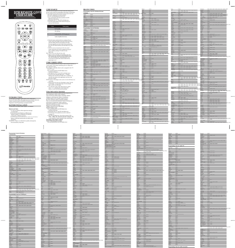 Remote Control Programming Codes | PDF | Electronics | Information And ...