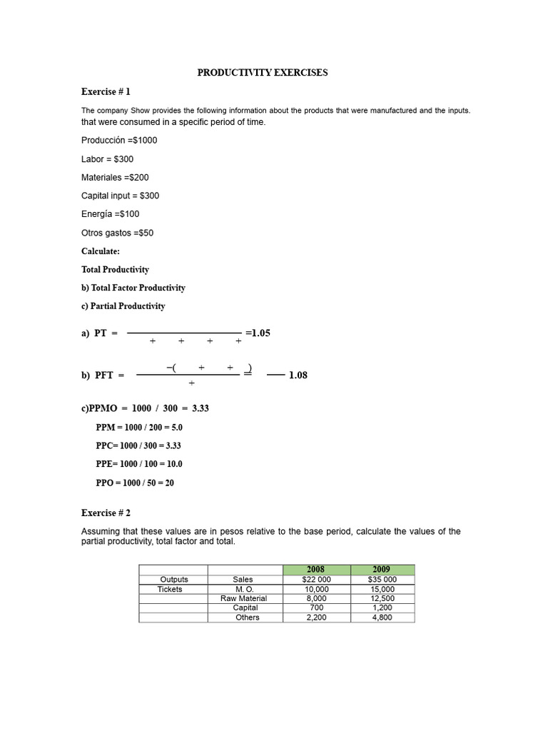 Productivity Exercises | PDF | Labour Economics | Production And ...