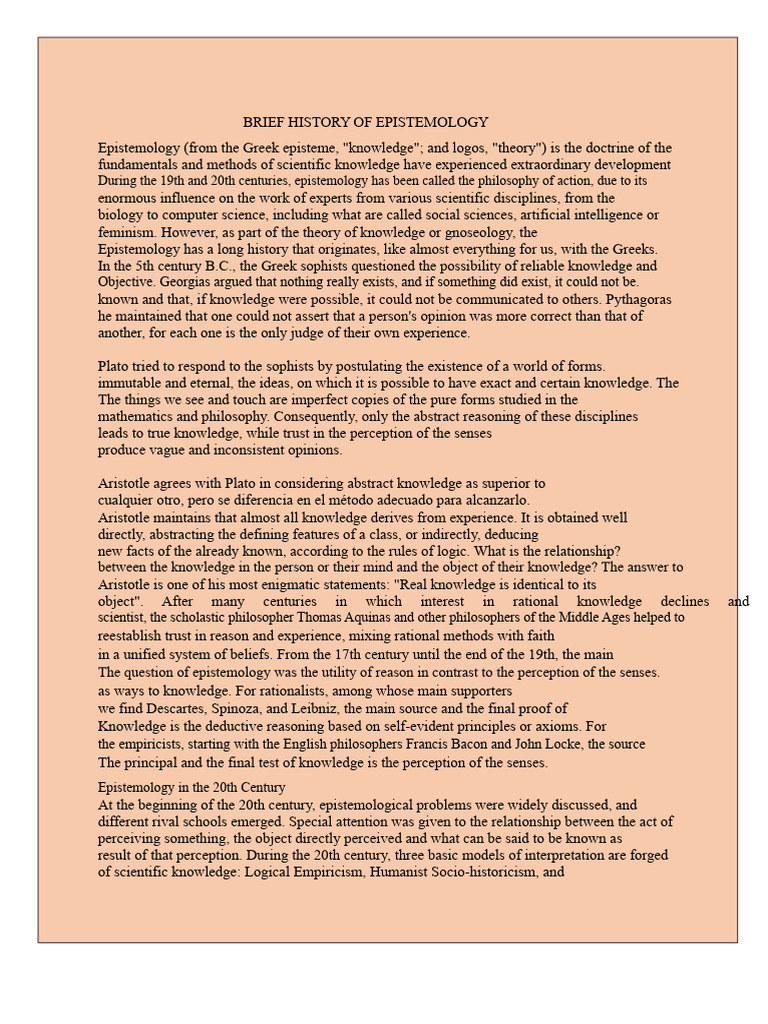 Brief History of Epistemology | PDF | Rationalism | Epistemology