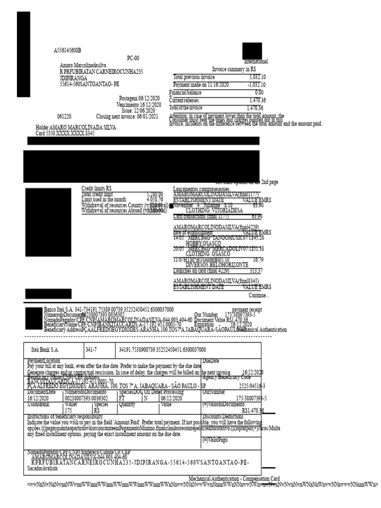 My MASTERCARD Bill 16-12-2020 | PDF | Credit Card | Payments