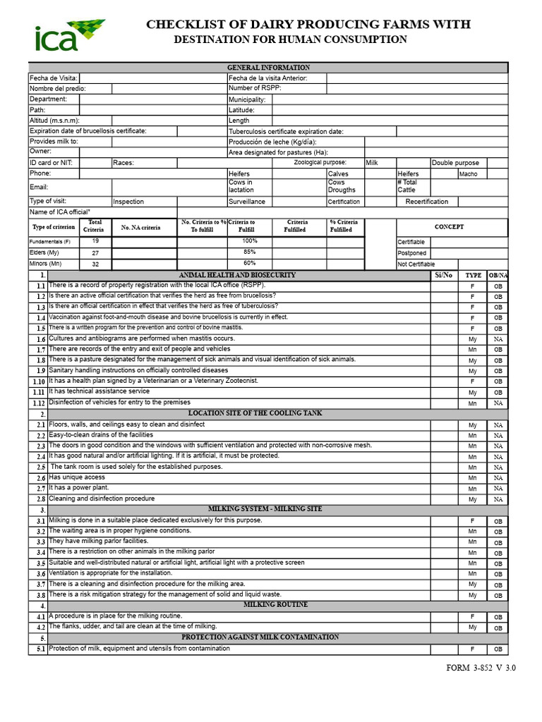 Form-3-852-Checklist For Dairy-Producing Properties Destined For Human ...