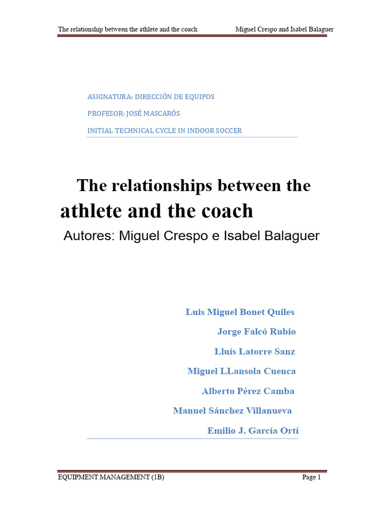 Relationships Between The Athlete and The Coach | PDF | Communication ...