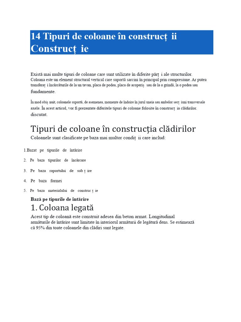 14 Tipuri de Coloane | PDF