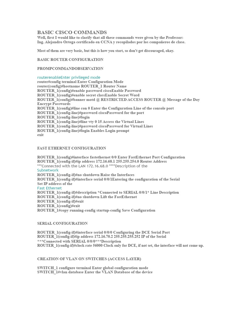 Essential Cisco Router and Switch Commands | PDF | Network Switch ...