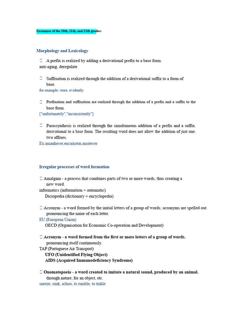 Grammar of 10th, 11th, and 12th Grade | PDF | Adjective | Linguistic ...