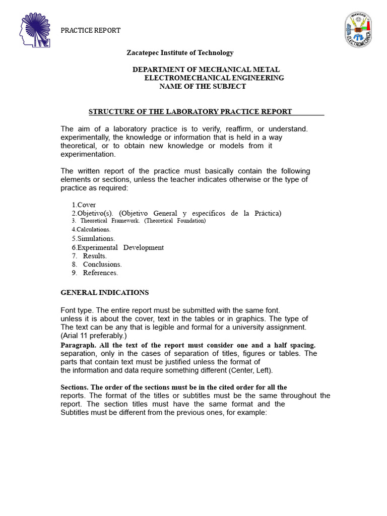 Laboratory Practice Report Structure | PDF | Spreadsheet | Experiment