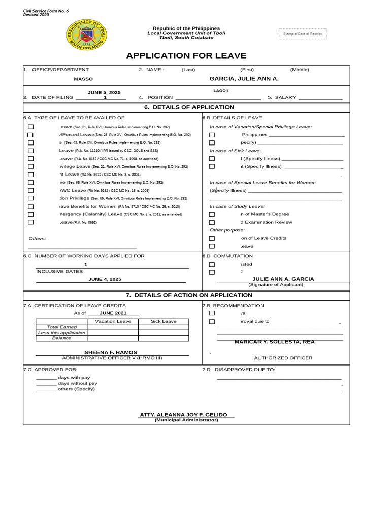 Leave Application Form Template | PDF | Sick Leave | Parental Leave