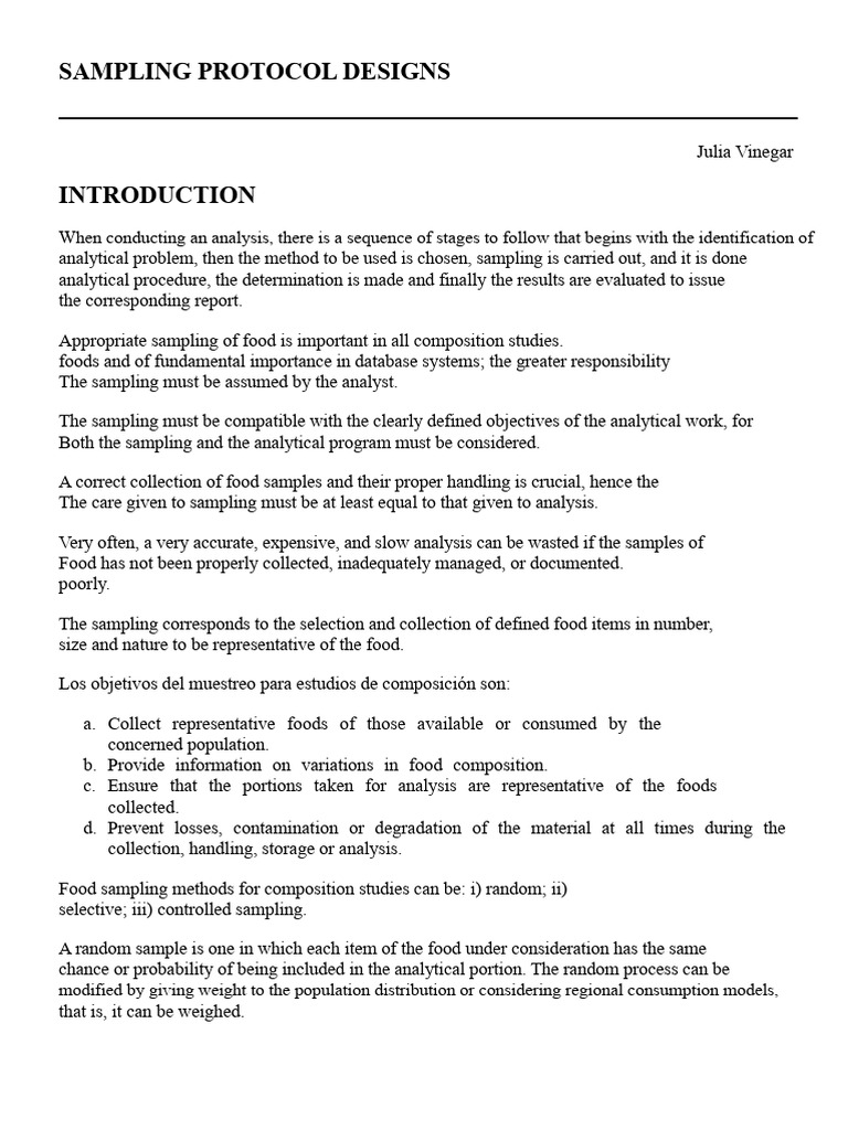 Food Sampling Protocols for Analysis | PDF | Statistics | Coefficient ...