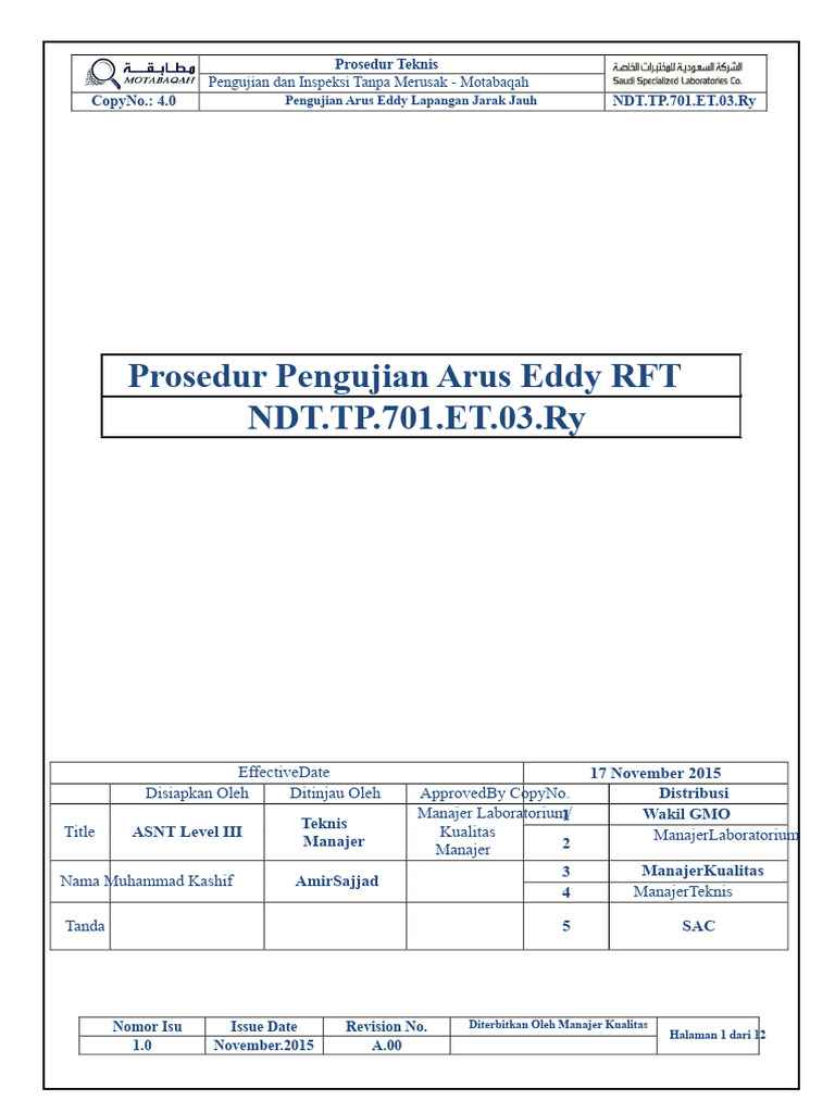 Prosedur Eddy Current (RFT) | PDF