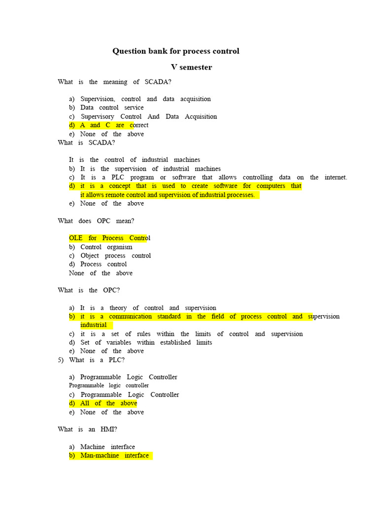 Question Bank For Process Control | PDF | Feedback | Accuracy And Precision
