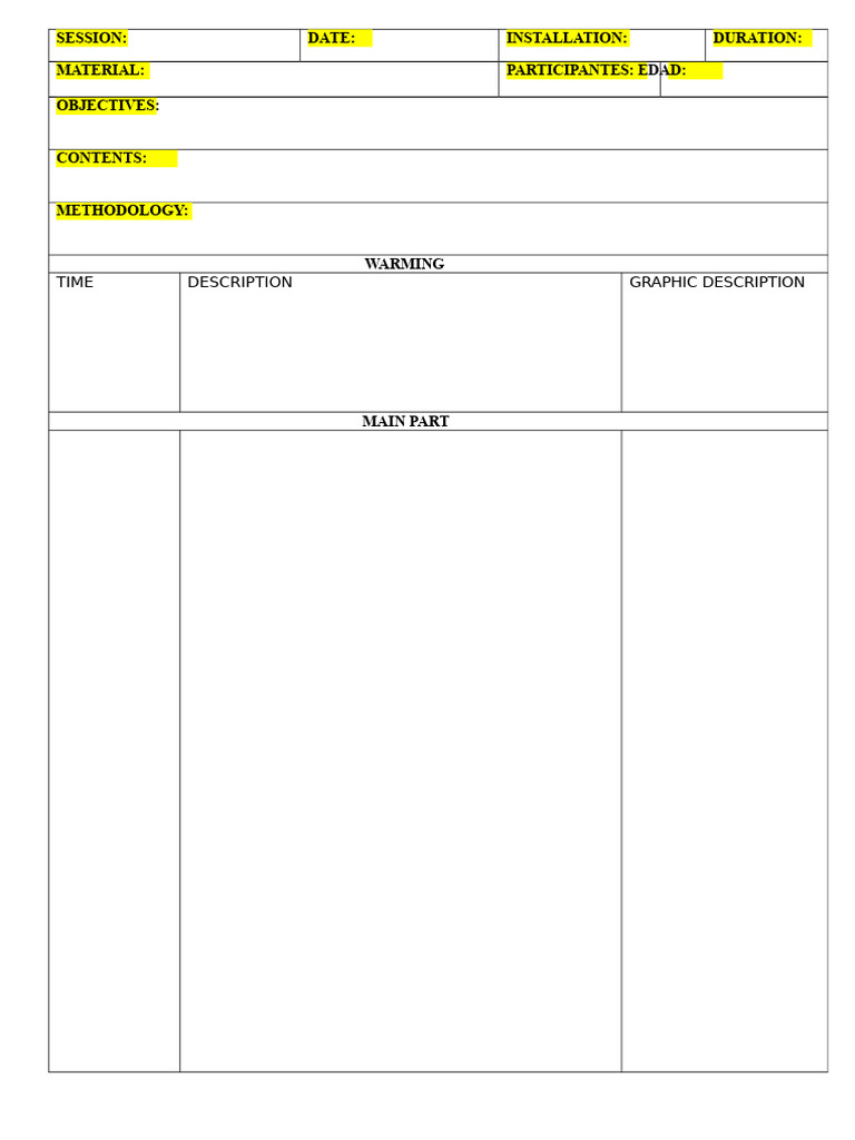Physical Education Sessions Sheet | PDF