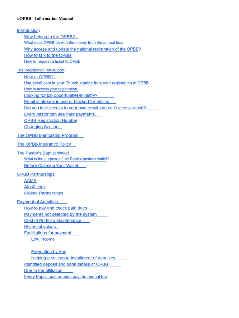 OPBB - Information Manual - Pastor's Version | PDF | Credit Card | Payments
