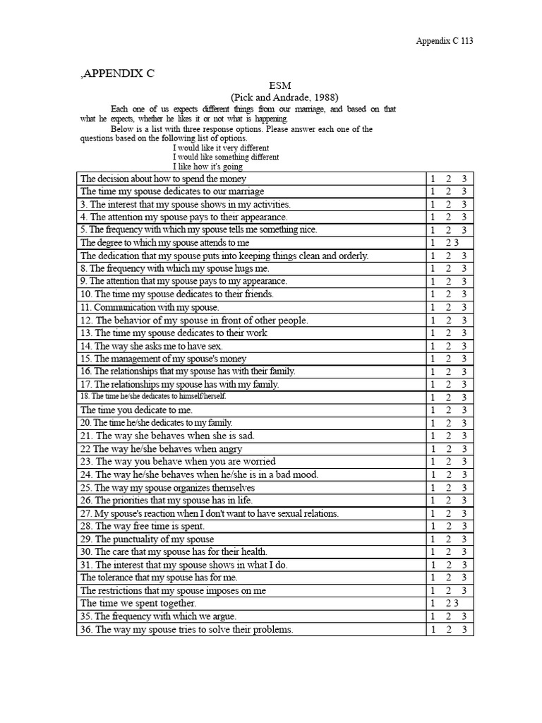 Pick and Andrade Marital Satisfaction Scale (1988) | PDF ...