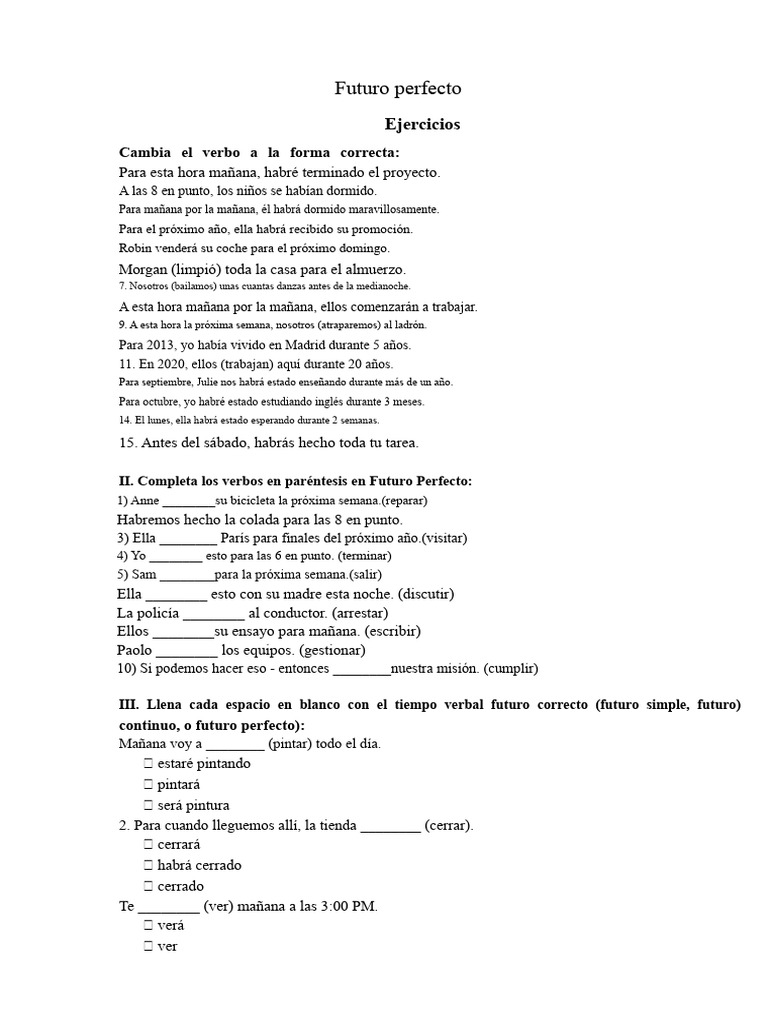 Ejercicios de Futuro Perfecto en Español | PDF