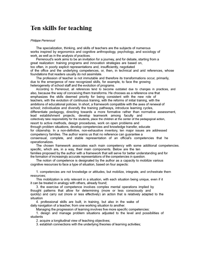 Ten Essential Teaching Skills | PDF | Learning | Knowledge