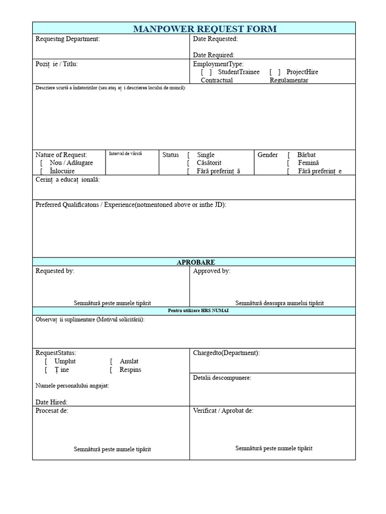 Formular de Solicitare A Forței de Muncă | PDF