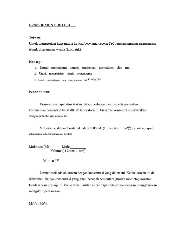 Eksperimen Dilusi: Molaritas dan Warna | PDF