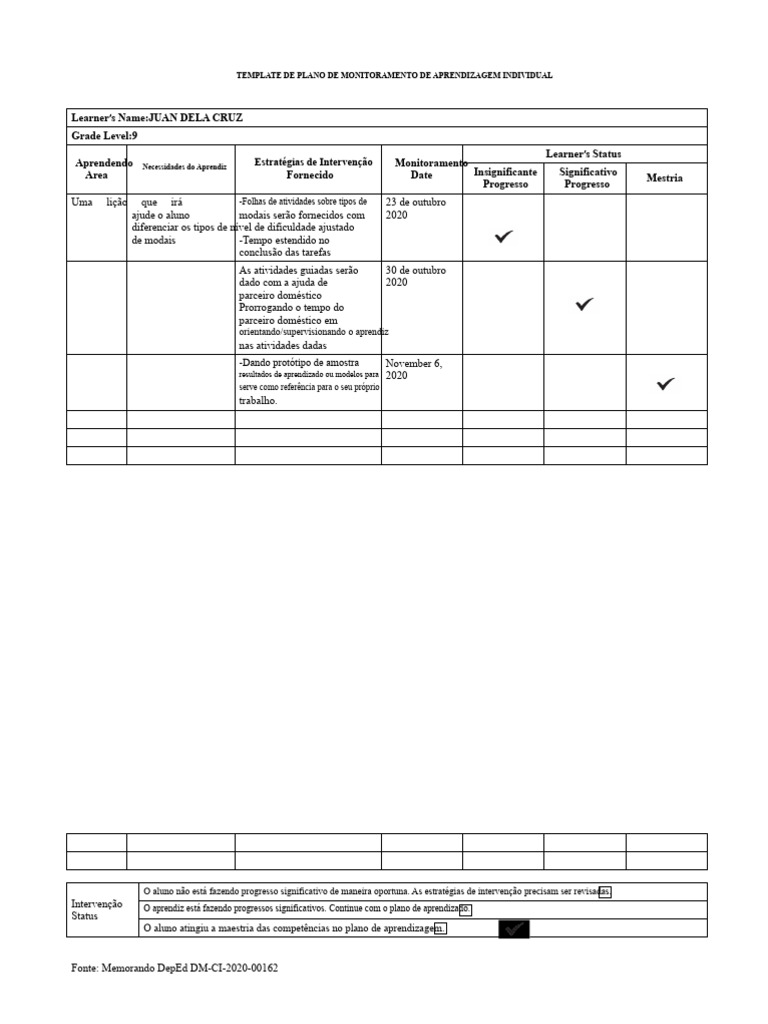 Plano de Monitoramento de Aprendizagem | PDF
