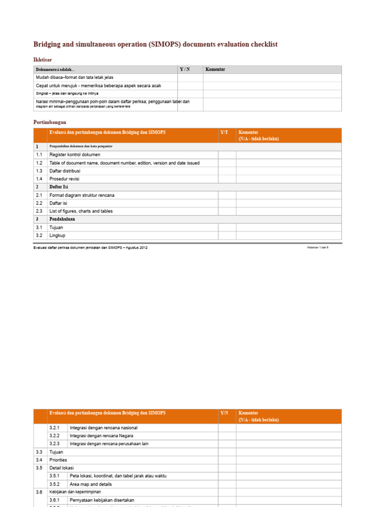 Checklist Evaluasi Dokumen SIMOPS | PDF