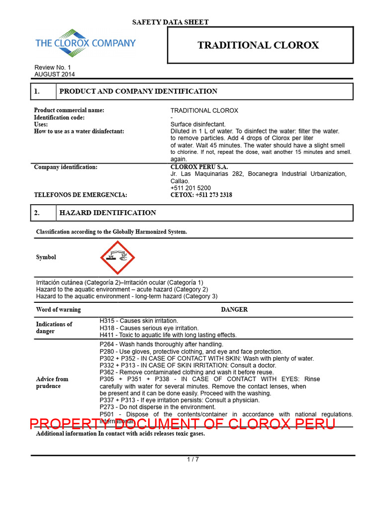 Traditional Clorox | PDF | Bleach | Occupational Safety And Health