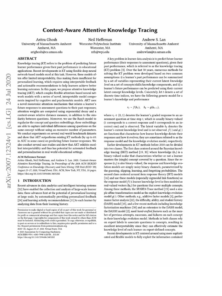 Context-Aware Attentive Knowledge Tracing - Enhanced Reader | PDF
