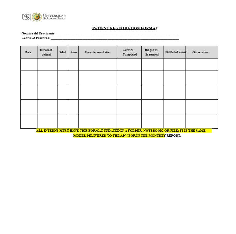 Patient Registration Format Template | PDF