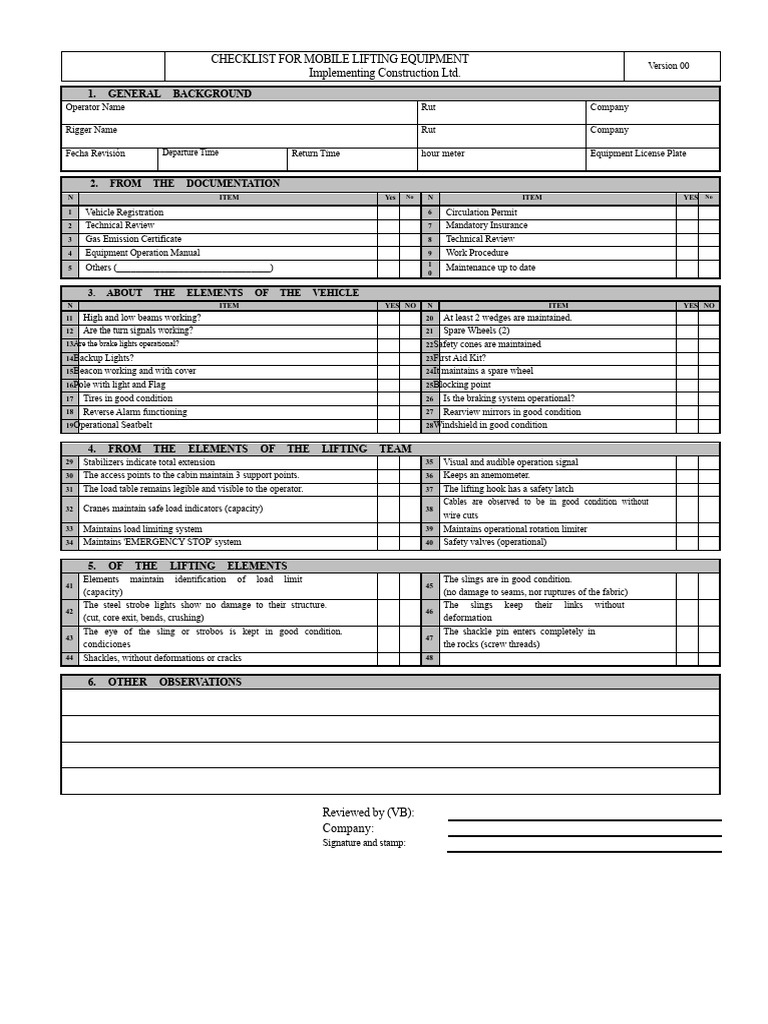 Lifting Equipment Checklist | PDF | Vehicles | Seat Belt