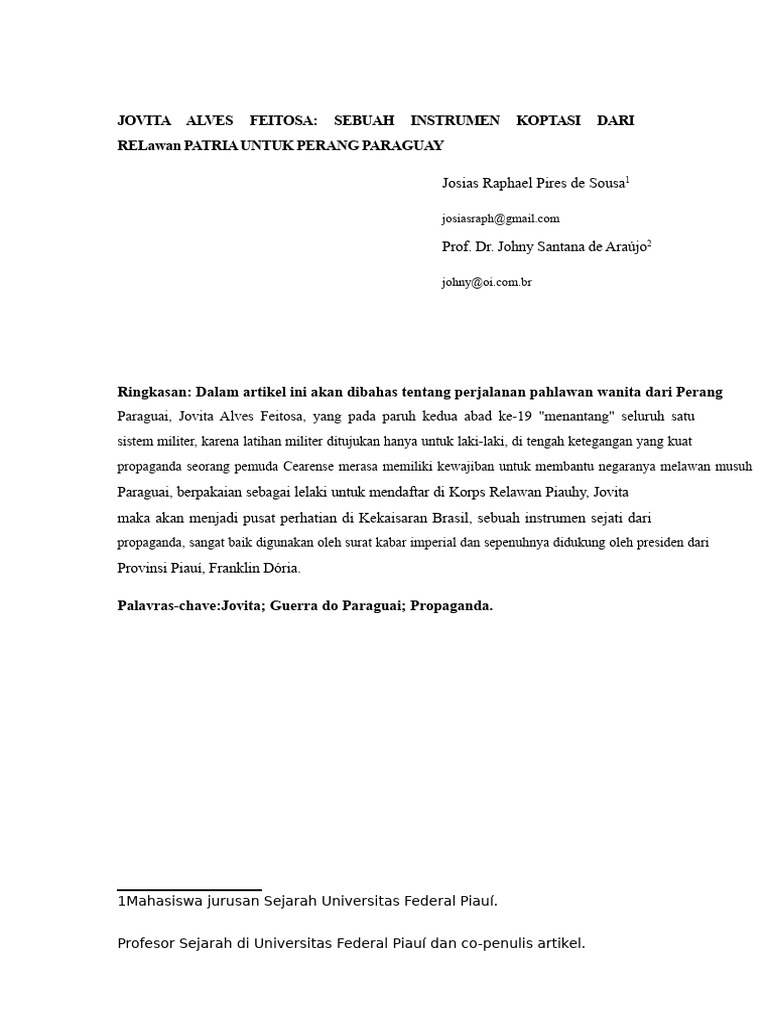 Jovita Feitosa: Pahlawan Perang Paraguay | PDF