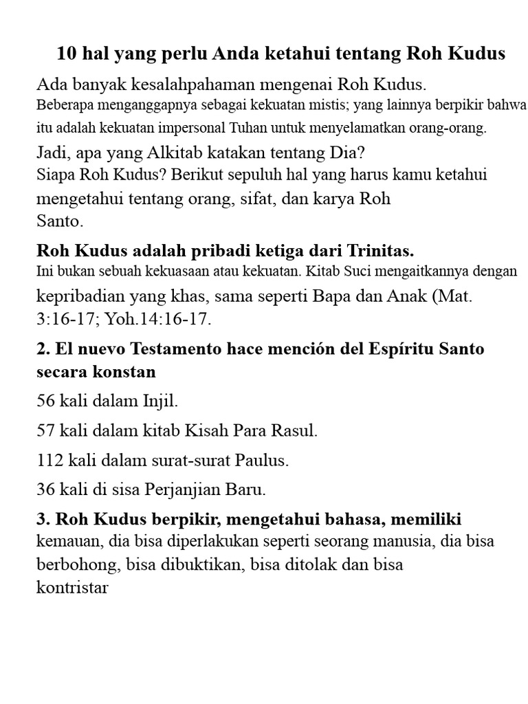 10 Fakta Penting tentang Roh Kudus | PDF