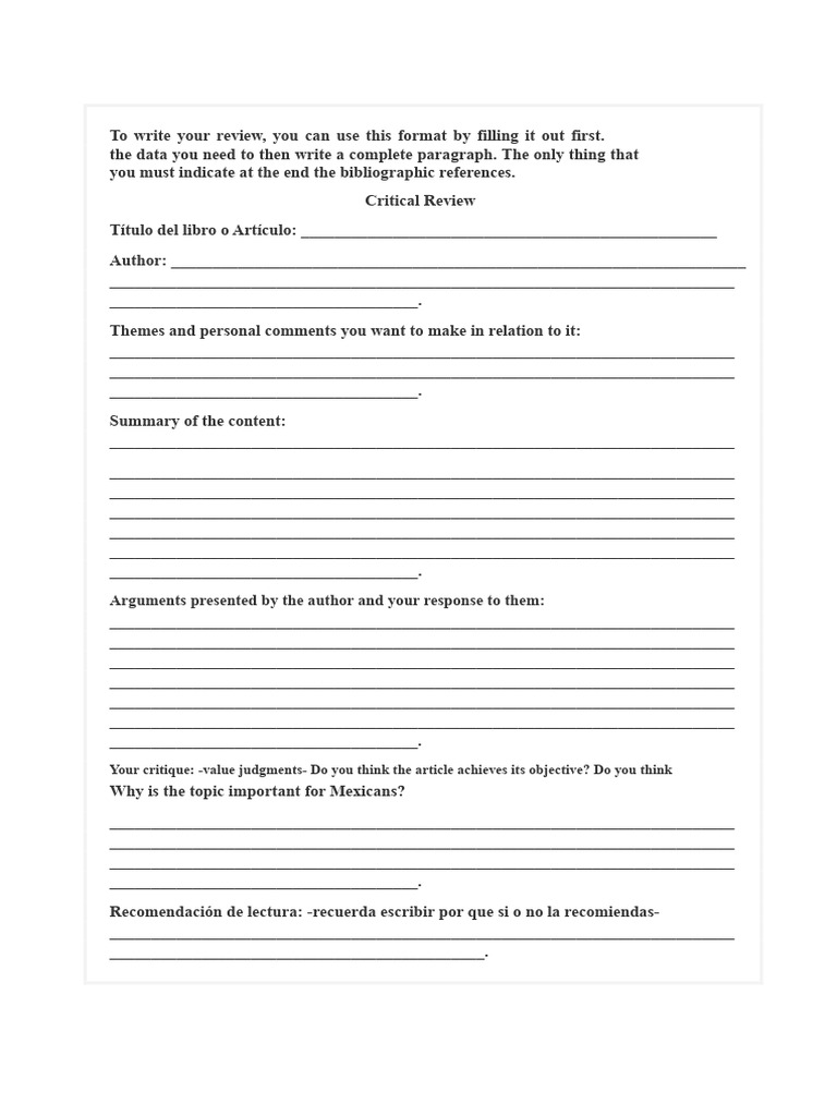 Critical Review Template Guide | PDF
