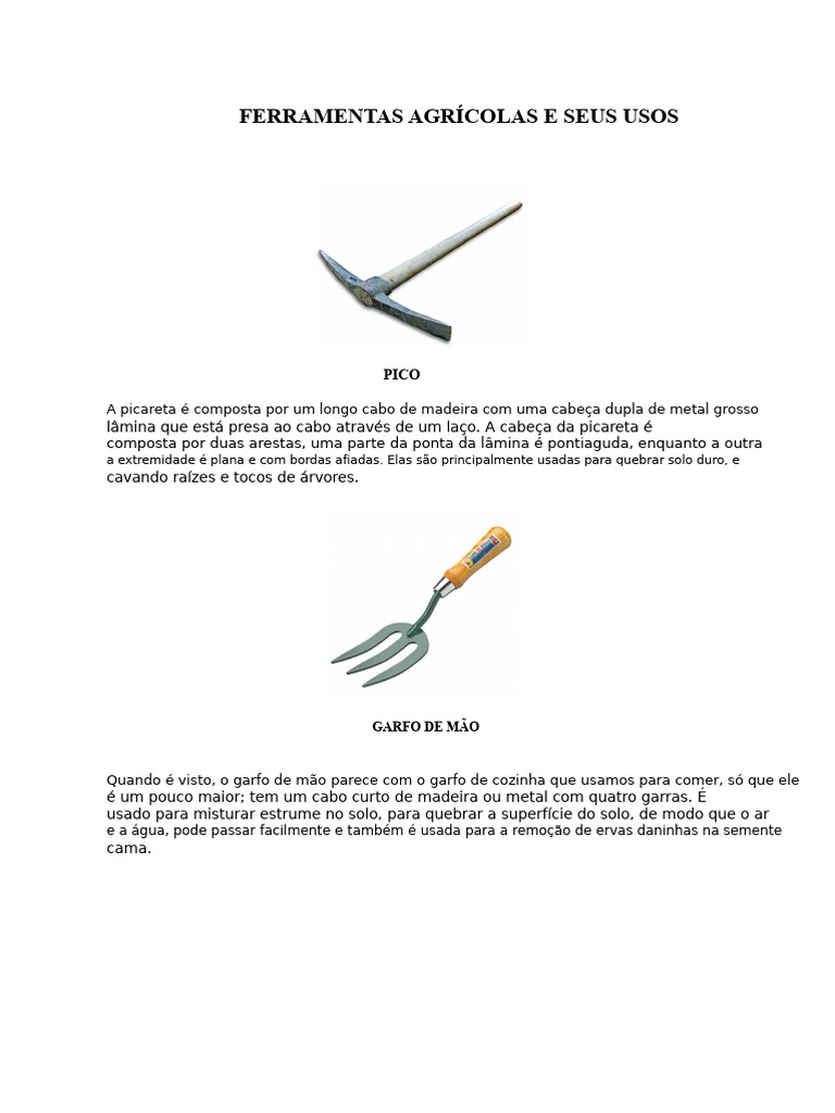 Ferramentas Agrícolas e Seus Usos | PDF | Arado | Agricultura