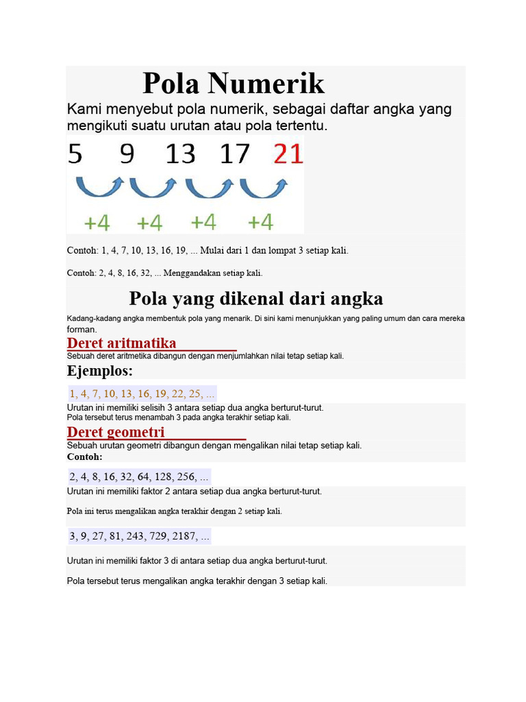 Pola Numerik: Deret Aritmetika dan Geometri | PDF
