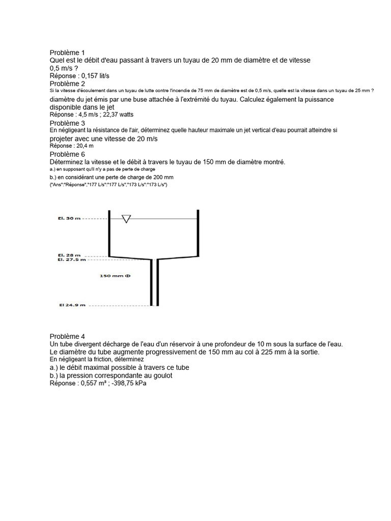 Calculs de débit et pression en hydraulique PDF Tuyau Pompe — free download