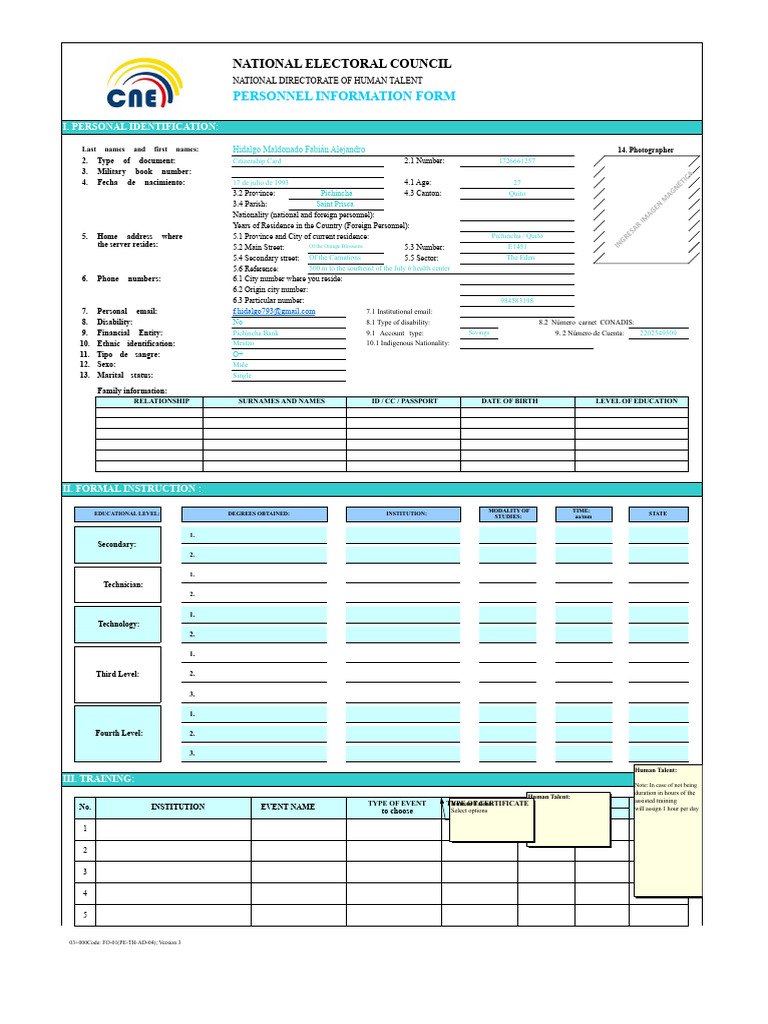 Personnel Information Form Template | PDF | Government And Personhood