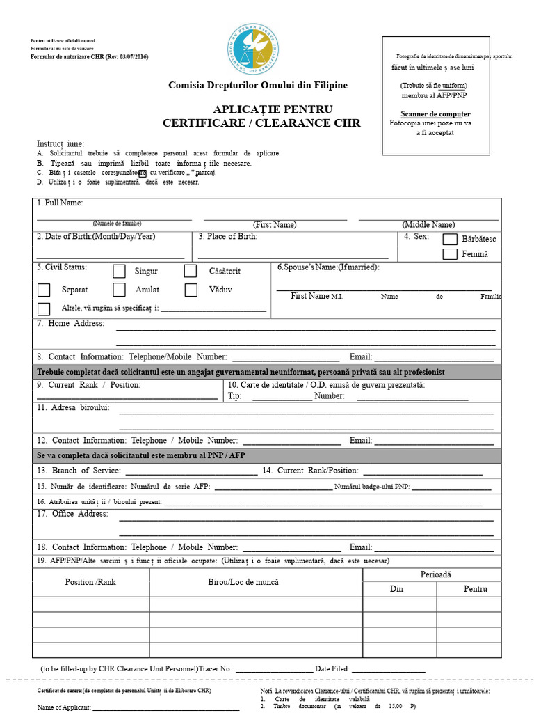 Formular de Cerere Pentru Autorizarea CHR 352868673 | PDF
