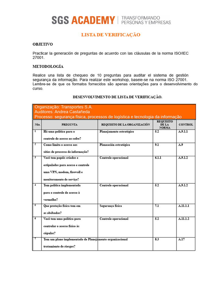 Checklist de Auditoria ISO 27001 | PDF | Segurança da informação ...