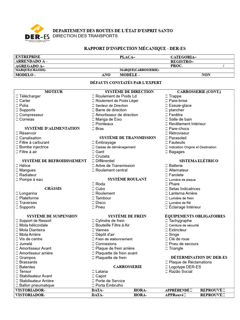 Rapport d'Inspection Mécanique DER-ES | PDF | Frein | Véhicules terrestres