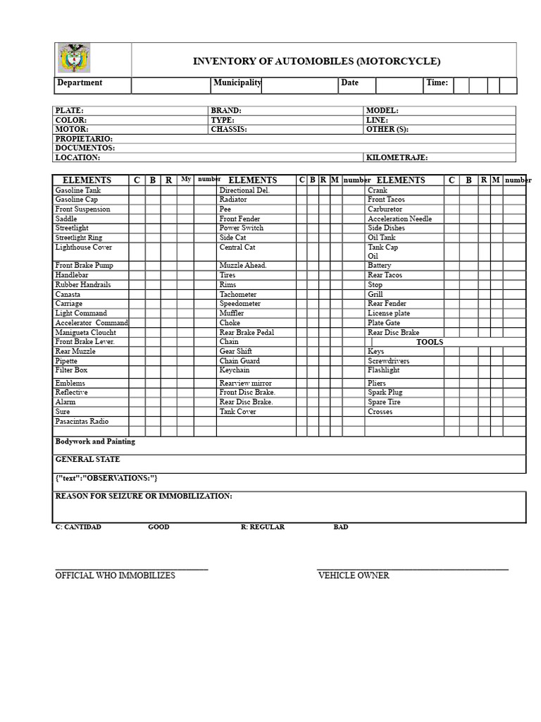 Motorcycle Inventory Spoa PDF | PDF | Brake | Vehicles