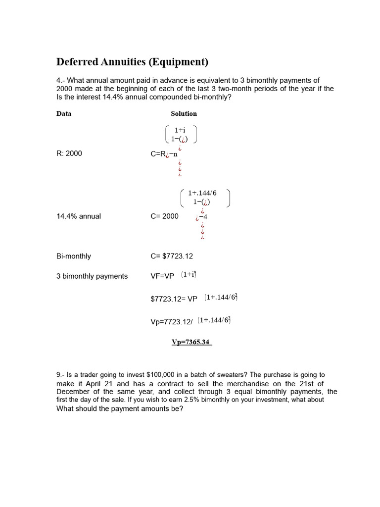 Deferred Annuities: Payments & Calculations | PDF | Interest | Life Annuity