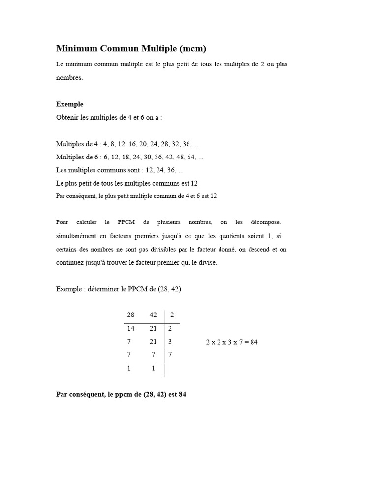 Calcul du PPCM et MCD des nombres | PDF | Mathématiques | Mathématiques ...