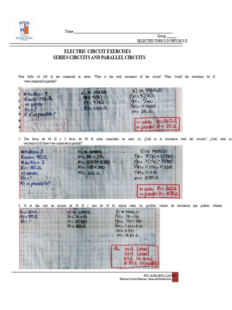 Electric Circuit Exercises: Series & Parallel | PDF | Series And ...