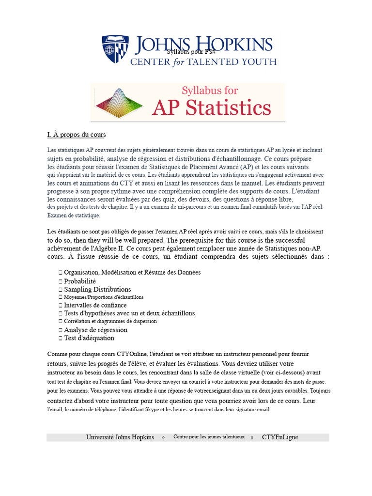 Syllabus du cours de statistiques AP | PDF | Loi de probabilité ...