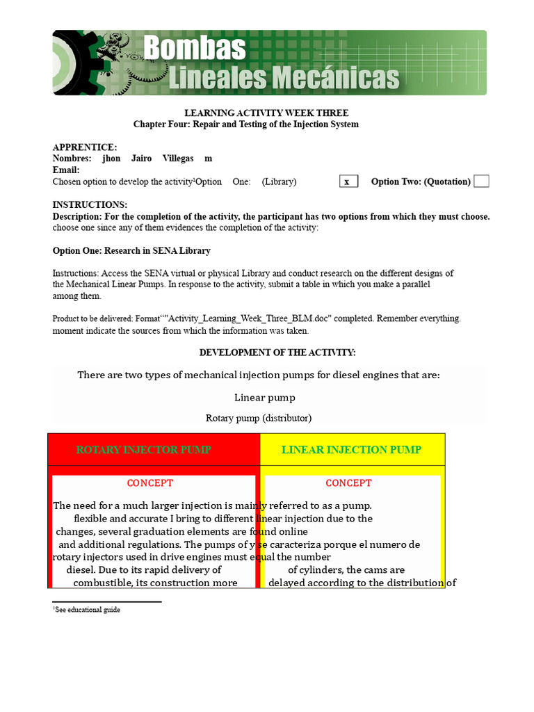 Activity Week Three Mechanical Linear Bombs | PDF | Fuel Injection ...