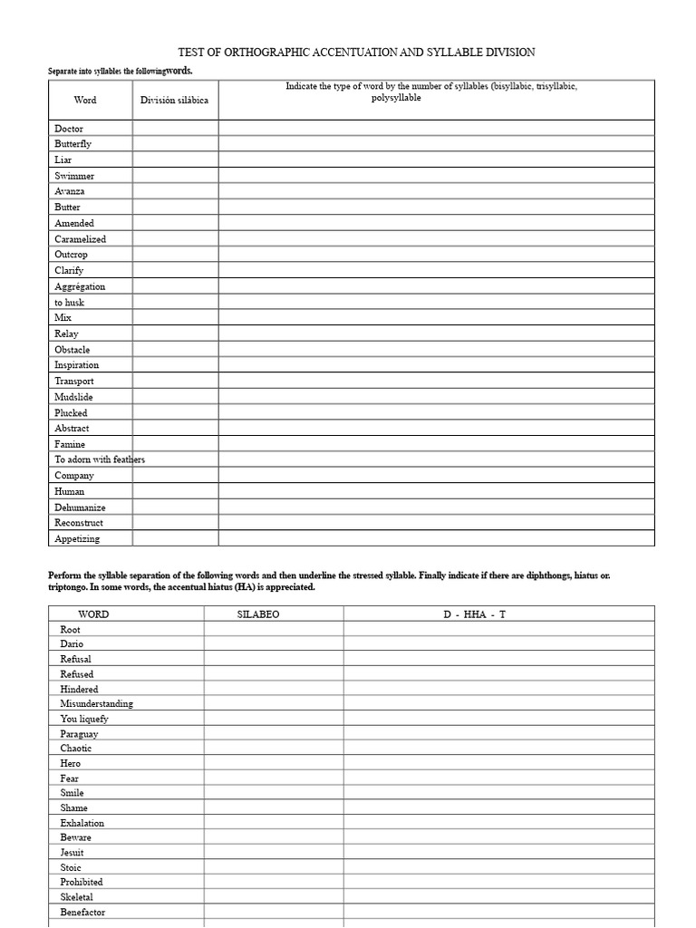 Accentuation and Syllable Division Test | PDF | Stress (Linguistics ...