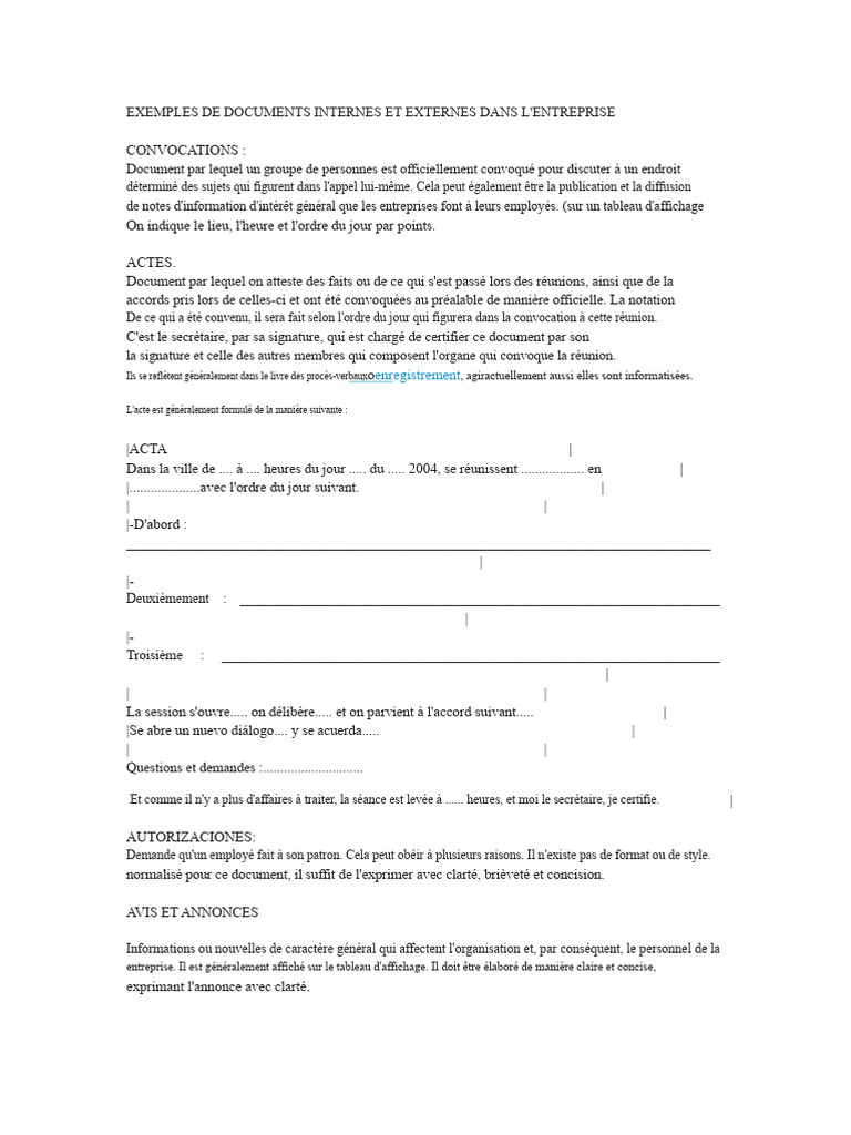 Documents internes et externes en entreprise | PDF