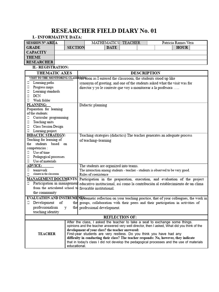 Field Diary With Thematic Axis 2014 | PDF | Pedagogy | Teachers