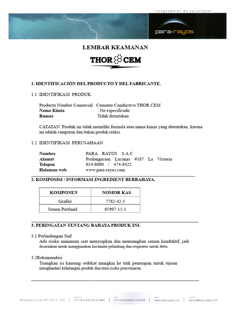 Lembar Keamanan Cemento Conductivo THOR CEM | PDF