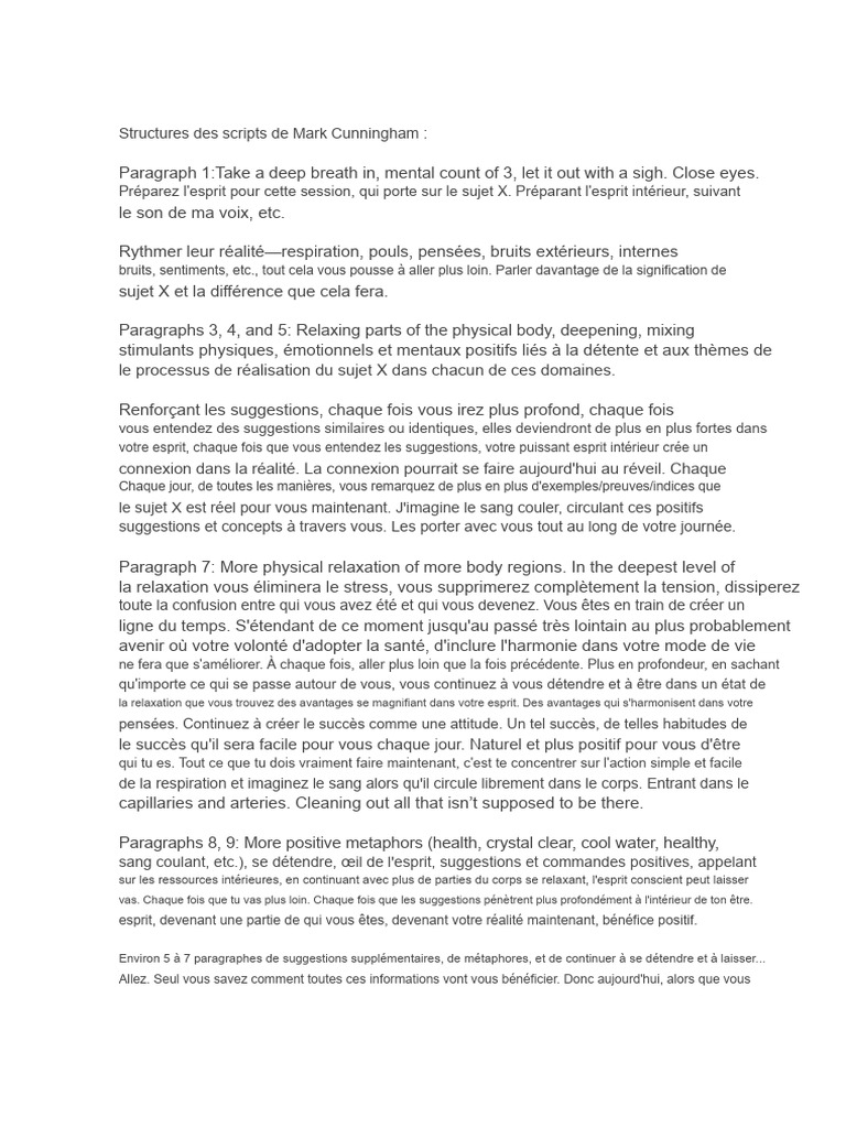 Les Structures Des Scripts de Mark Cunningham | PDF | Hypnose | Conscience